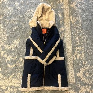 NWT JCREW SIGNATURE PUFFER WITH SHERPA LINING AND HOOD PRIMALOFT NAVY XS